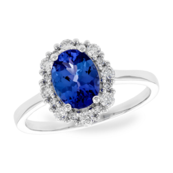 Halo colored gemstone ring displaying a vibrant central gem
